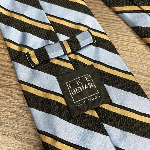 Ike Behar Blue, Black & Tan Stripe Silk Tie - Picture 3 of 4